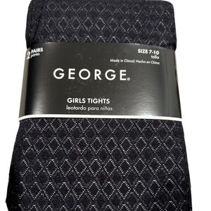 George Girl’s 2 pair tights black diamond, solid light pink Sz 7-10
